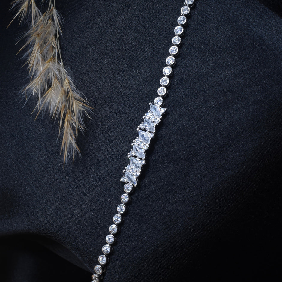 Elegant Tennis Style Sparkling Silver Bracelet