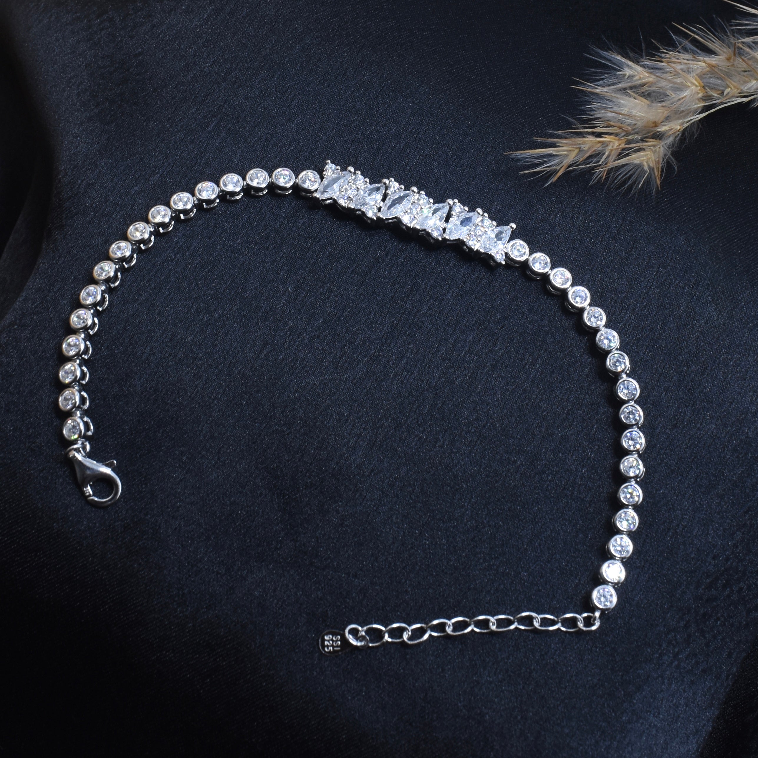 Elegant Tennis Style Sparkling Silver Bracelet