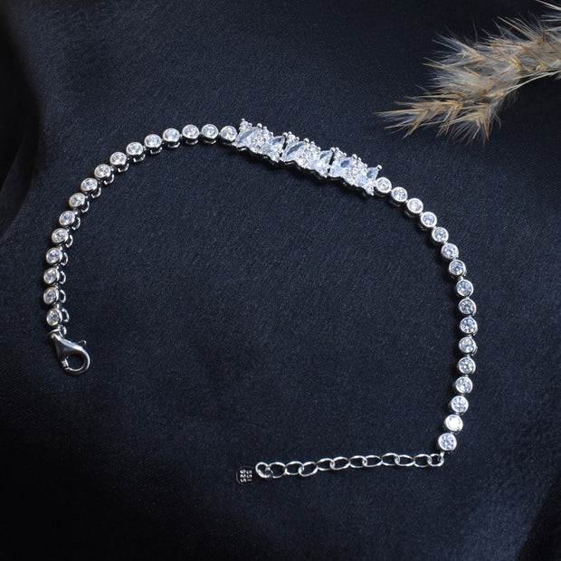 Elegant Tennis Style Sparkling Silver Bracelet