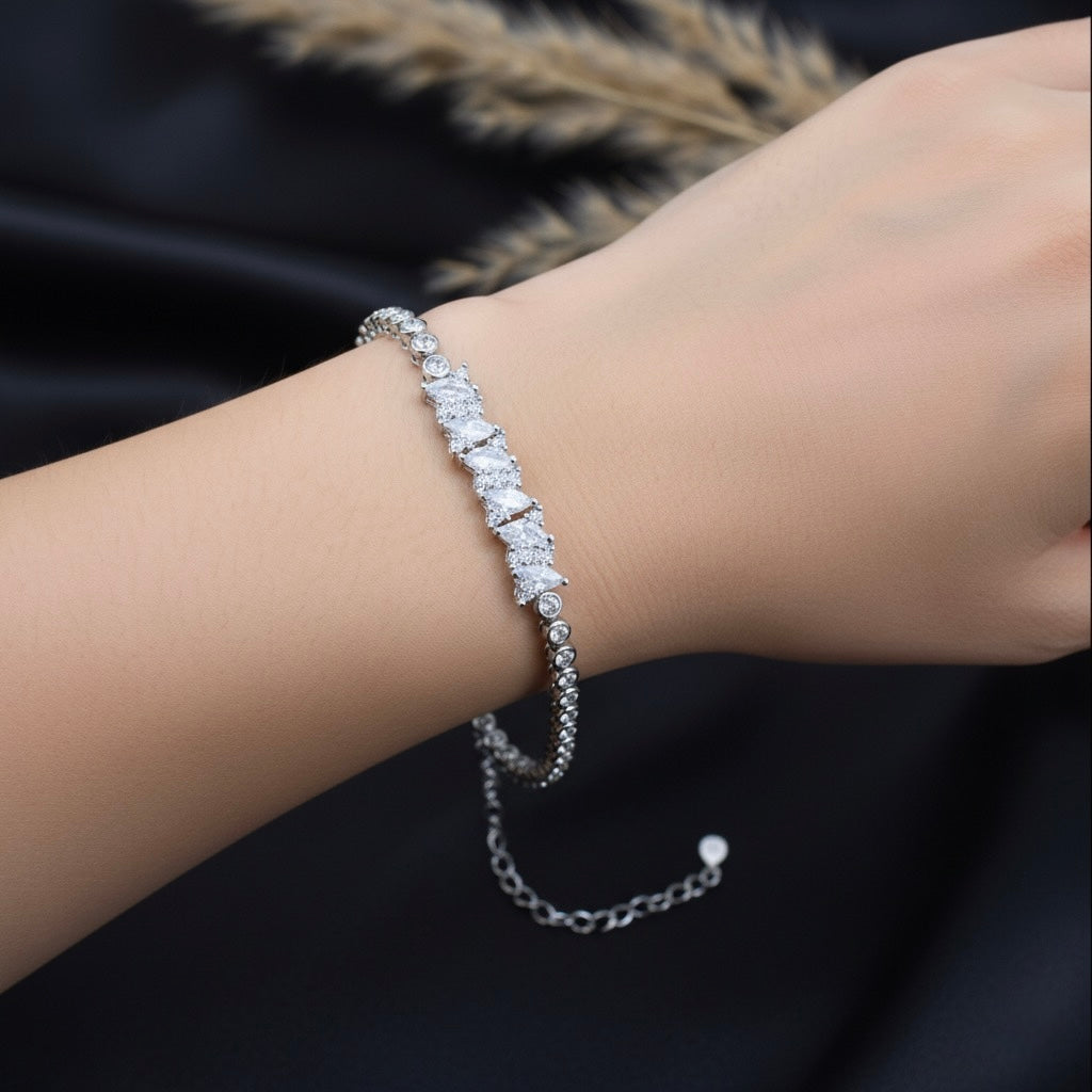 Elegant Tennis Style Sparkling Silver Bracelet
