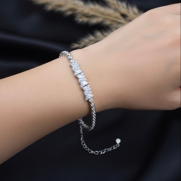 Elegant Tennis Style Sparkling Silver Bracelet