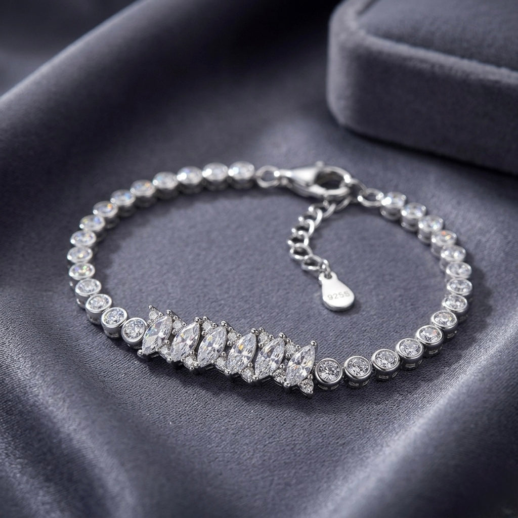 Marquise Cluster Halo Tennis Bracelet