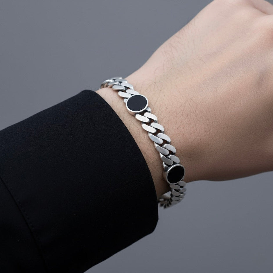 Black Enamel Silver Bracelet