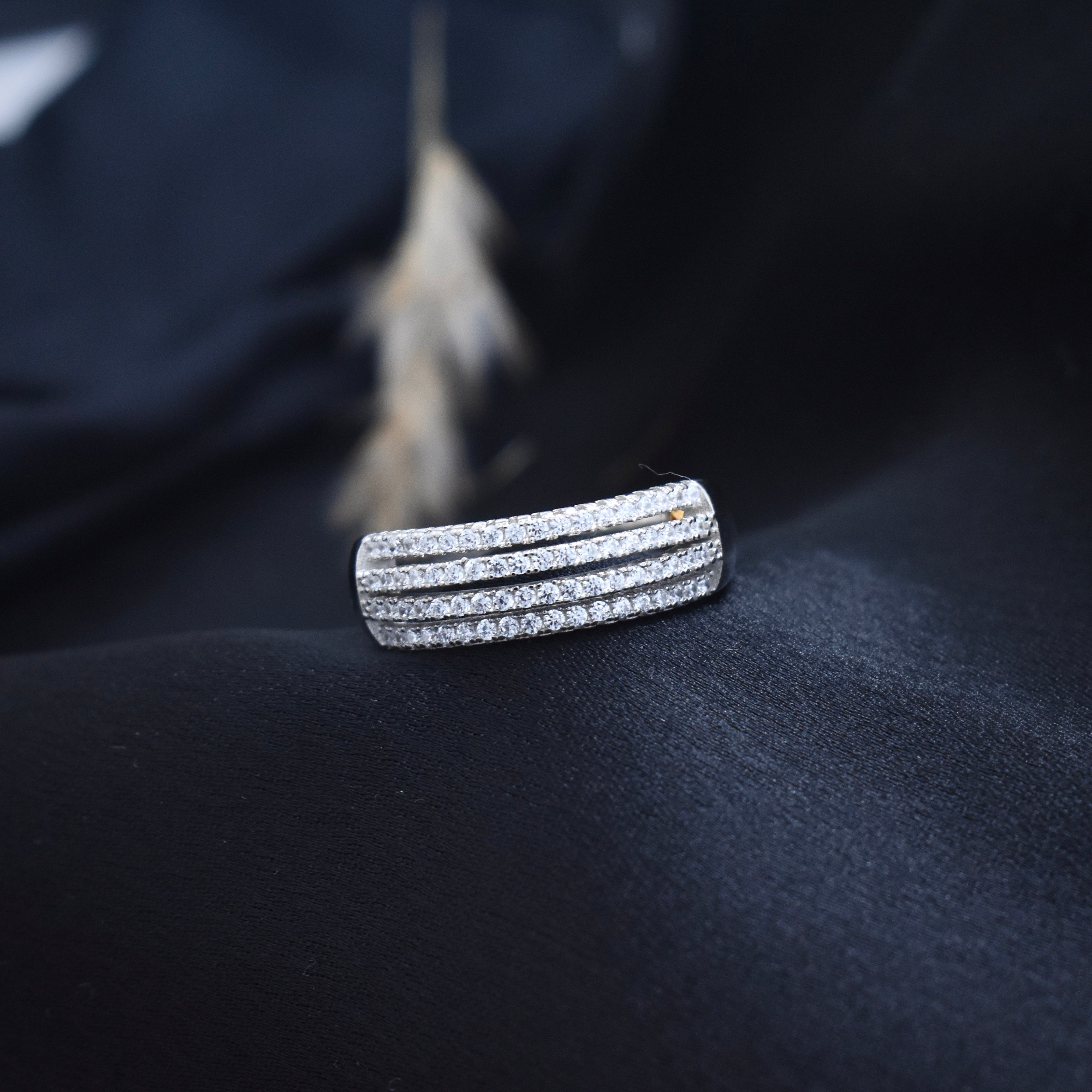 Silver Grand Pave Curve Ring