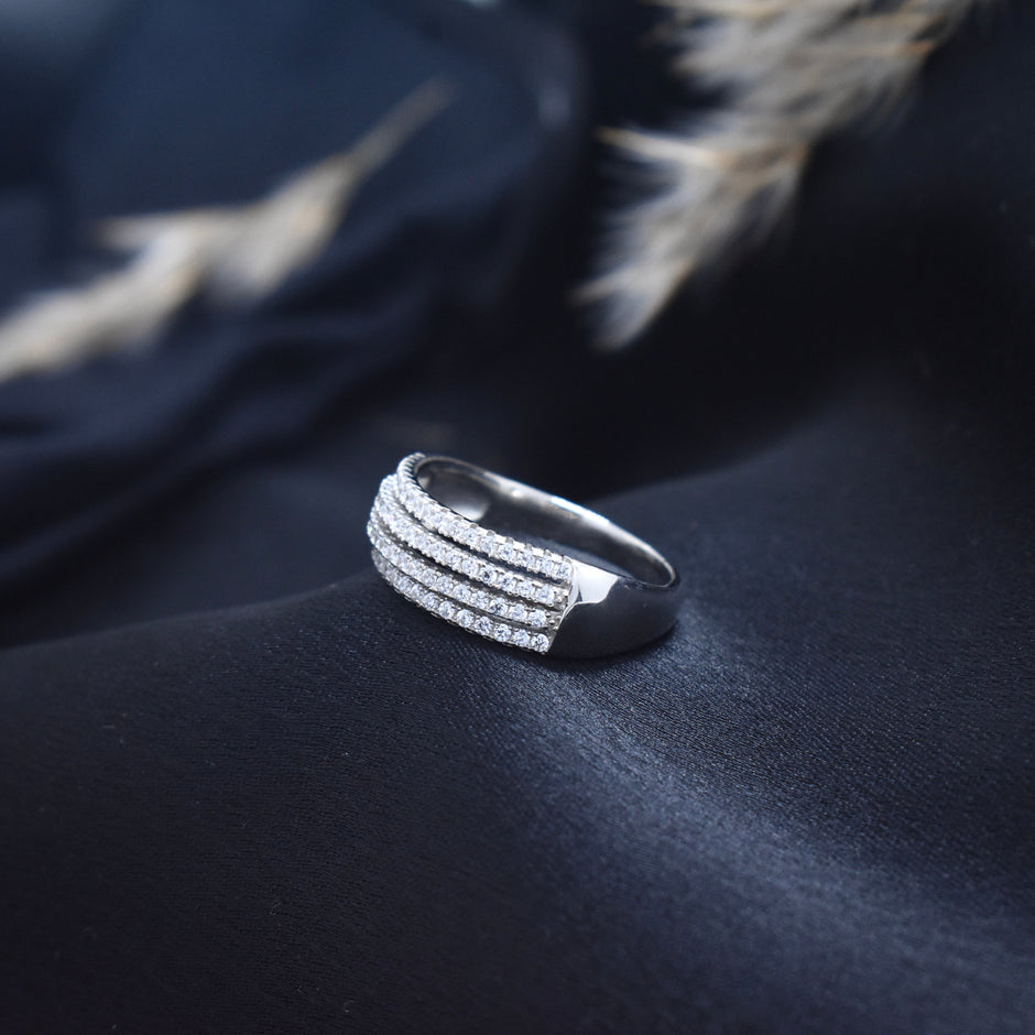 Silver Grand Pave Curve Ring