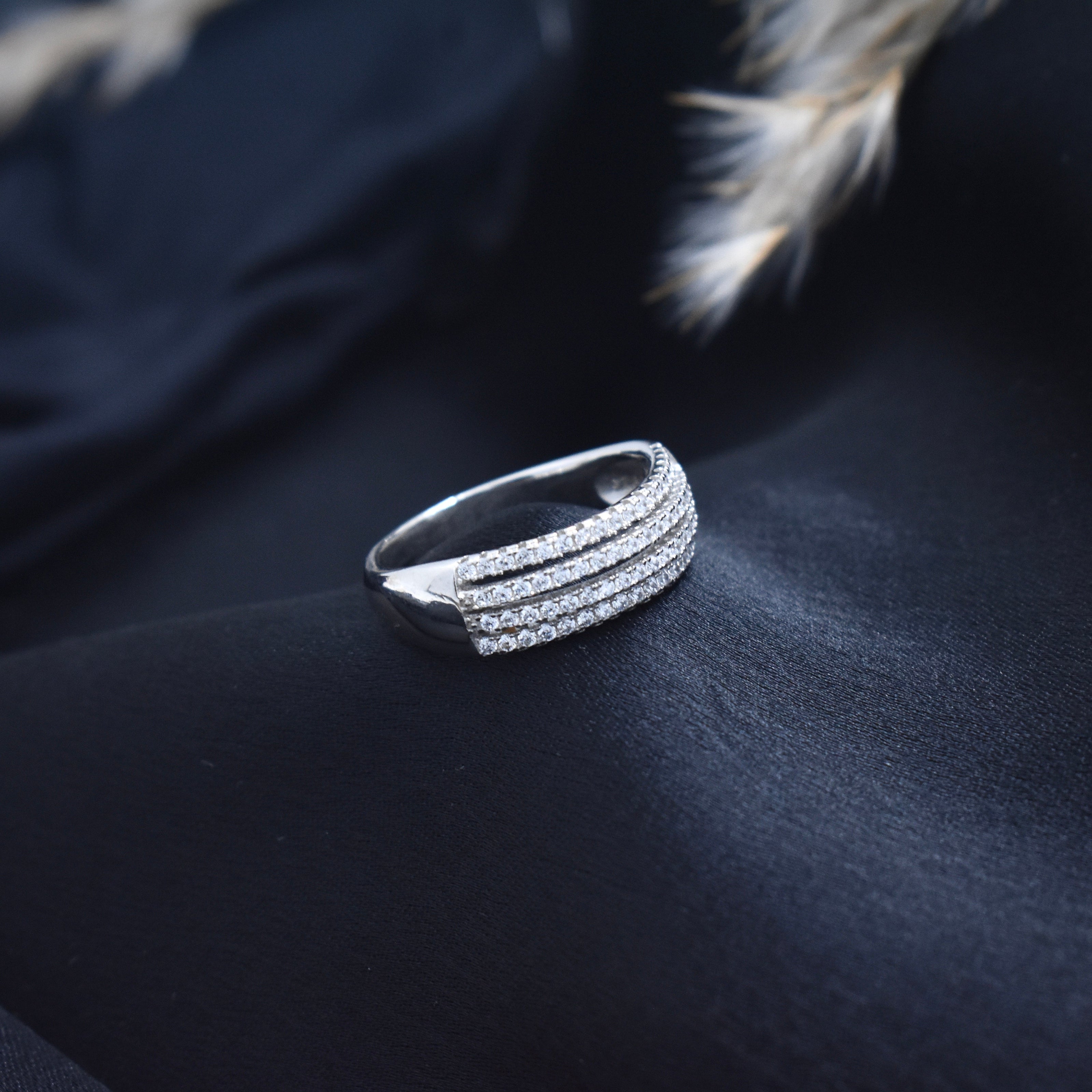 Silver Grand Pave Curve Ring
