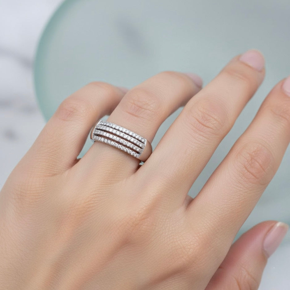 Silver Grand Pave Curve Ring