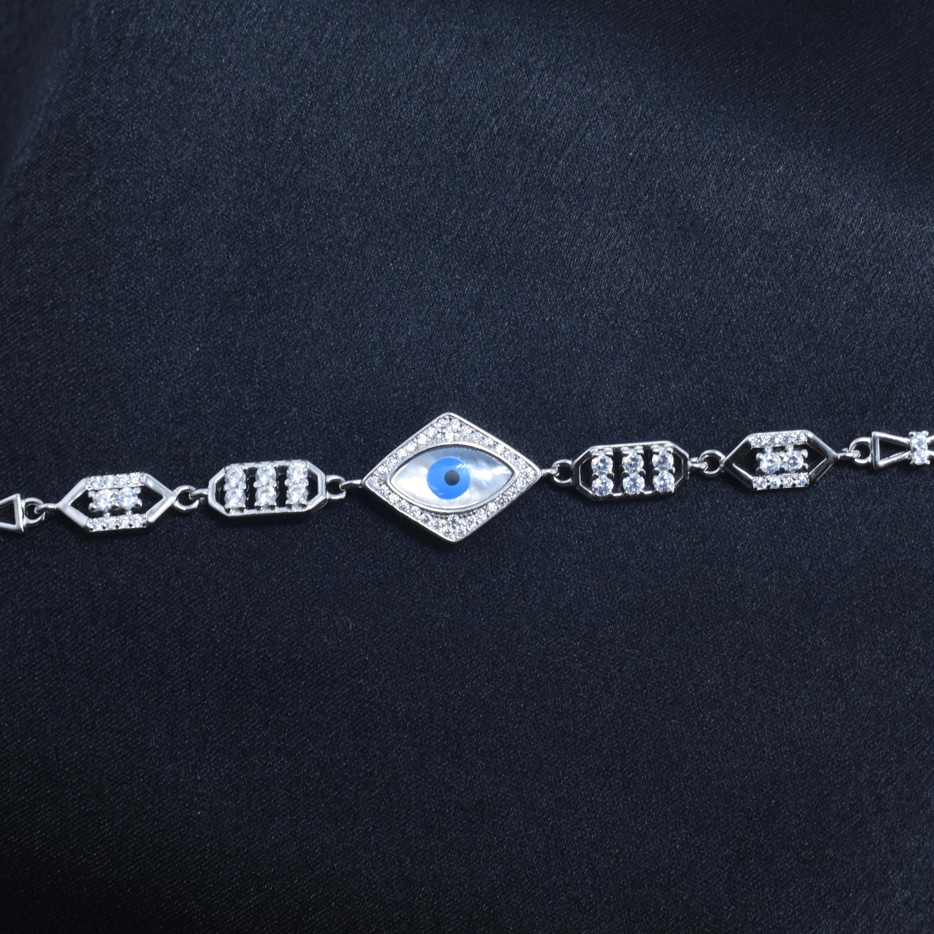 Diamond Evil Eye Silver Bracelet