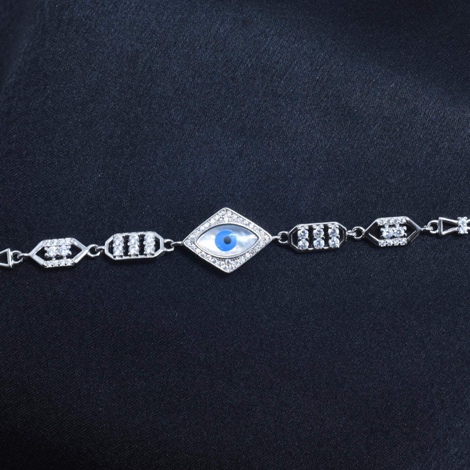 Diamond Evil Eye Silver Bracelet