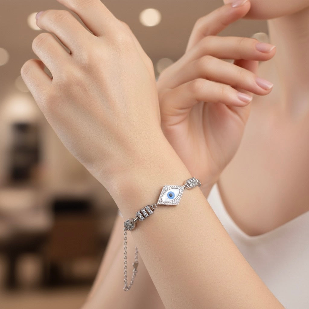 Diamond Evil Eye Silver Bracelet