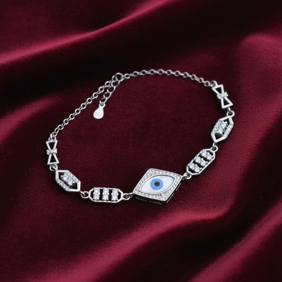 Diamond Evil Eye Silver Bracelet