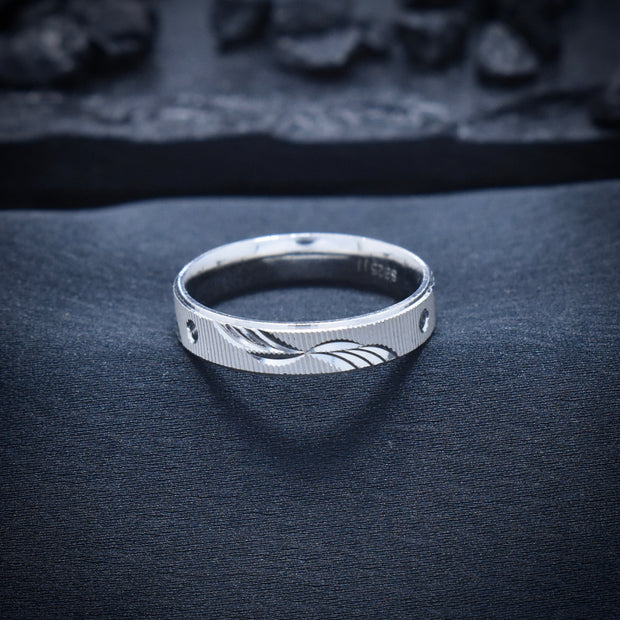 Textured Wave Center Silver Band