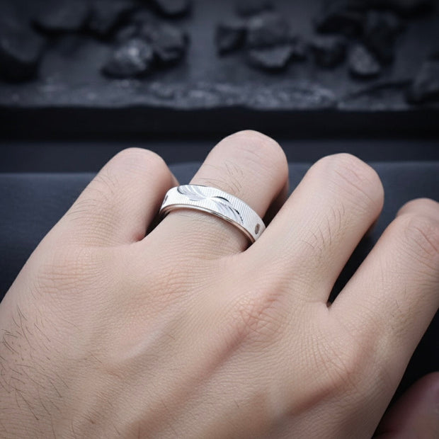 Textured Wave Center Silver Band