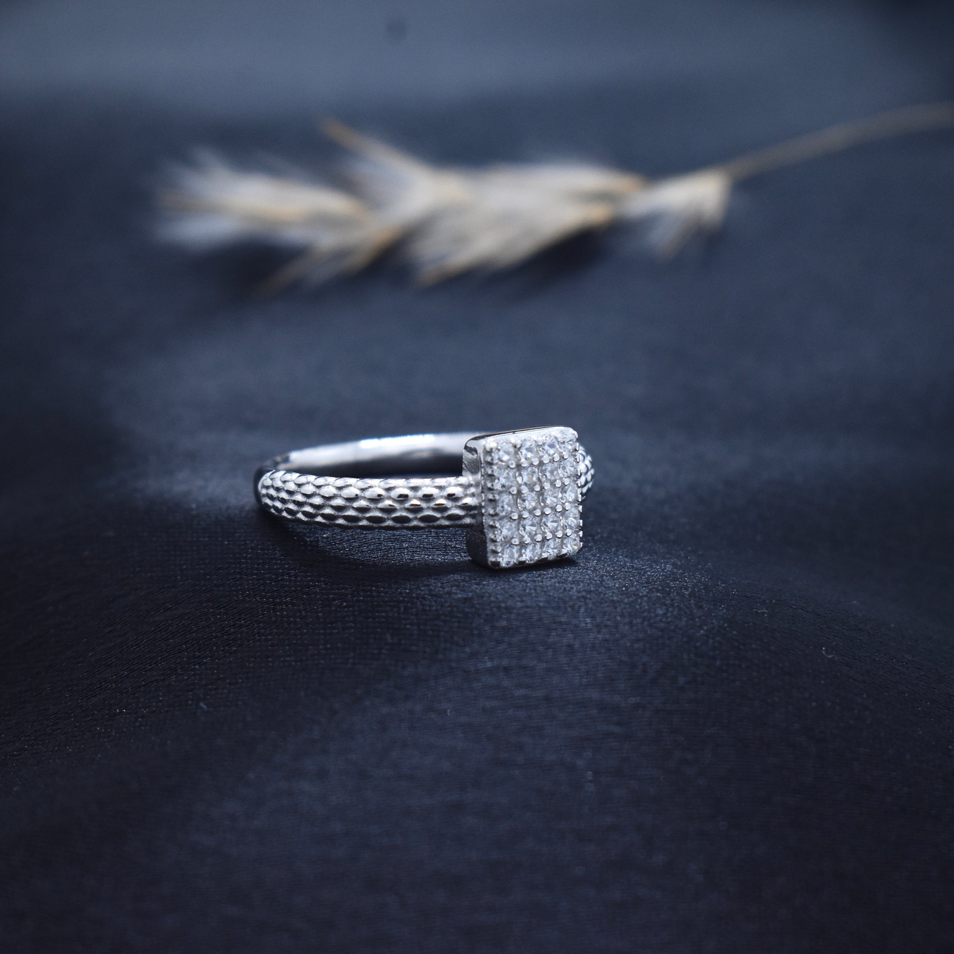Textured Band Square Sterling Silver Ring