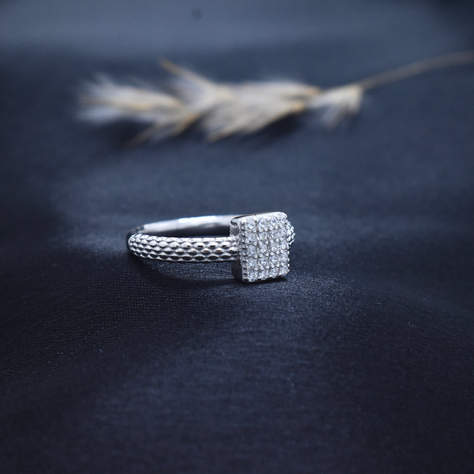 Textured Band Square Sterling Silver Ring