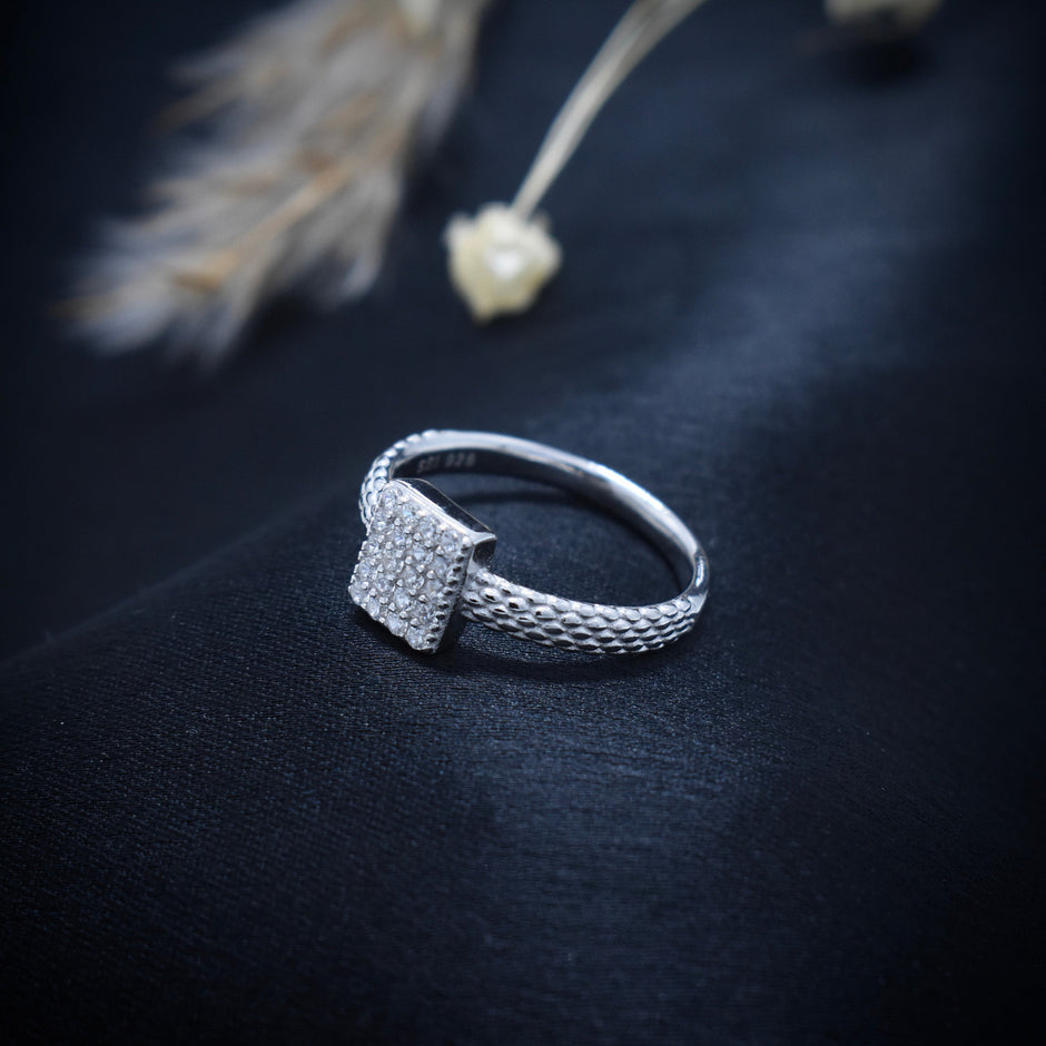 Textured Band Square Sterling Silver Ring
