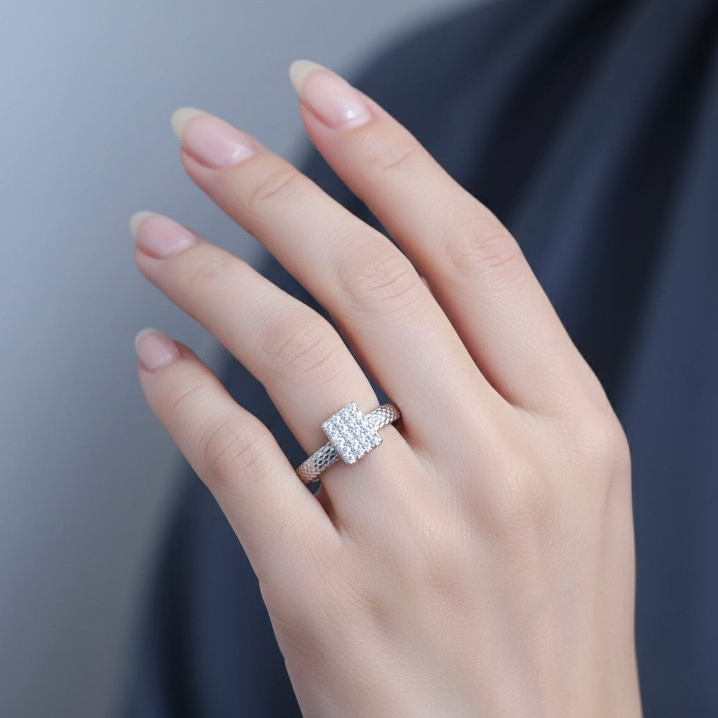 Textured Band Square Sterling Silver Ring