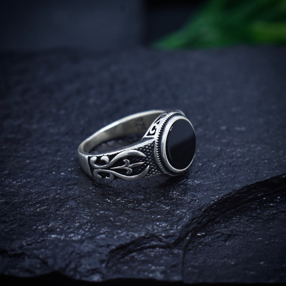 Antique Silver Black Crest Ring