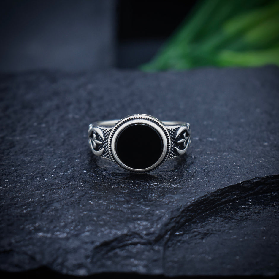 Antique Silver Black Crest Ring