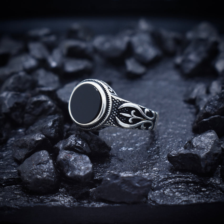 Antique Silver Black Crest Ring