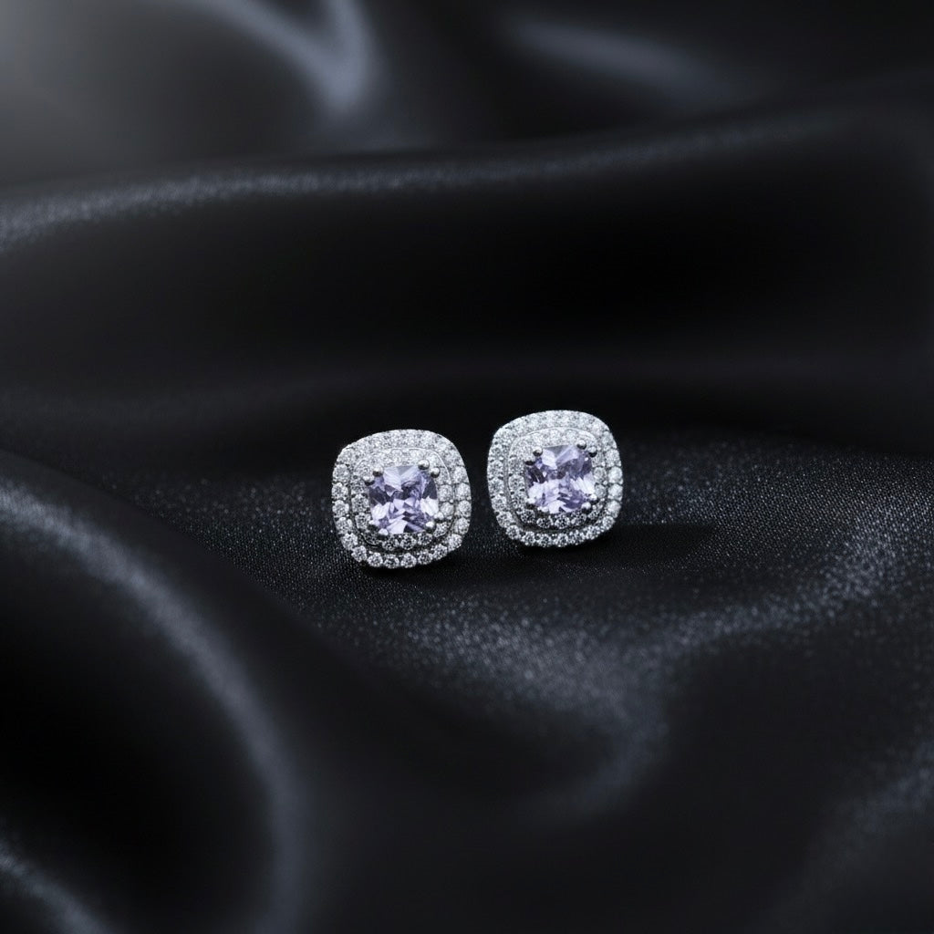 Cushion Cut Halo Pendant Set with Chain and Earrings