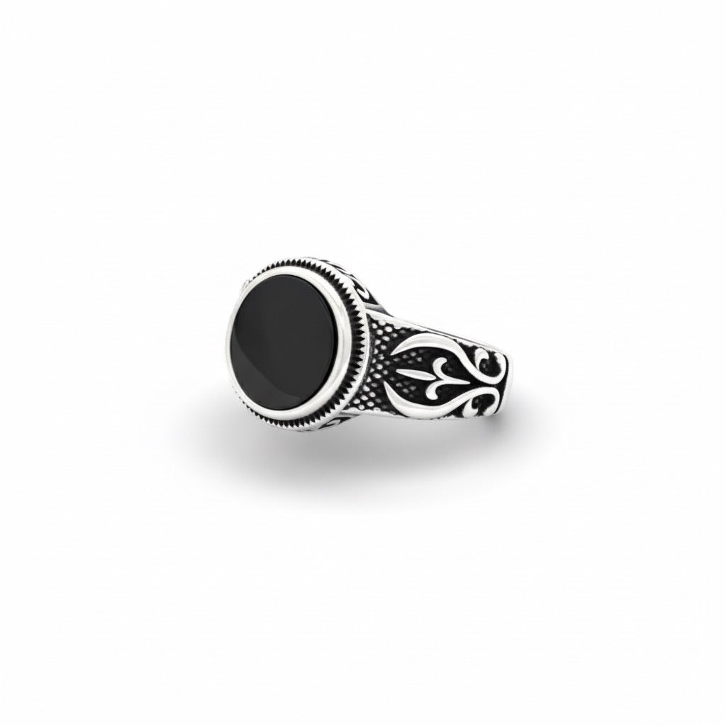 Antique Silver Black Crest Ring