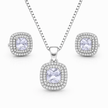 Cushion Cut Halo Pendant Set with Chain and Earrings