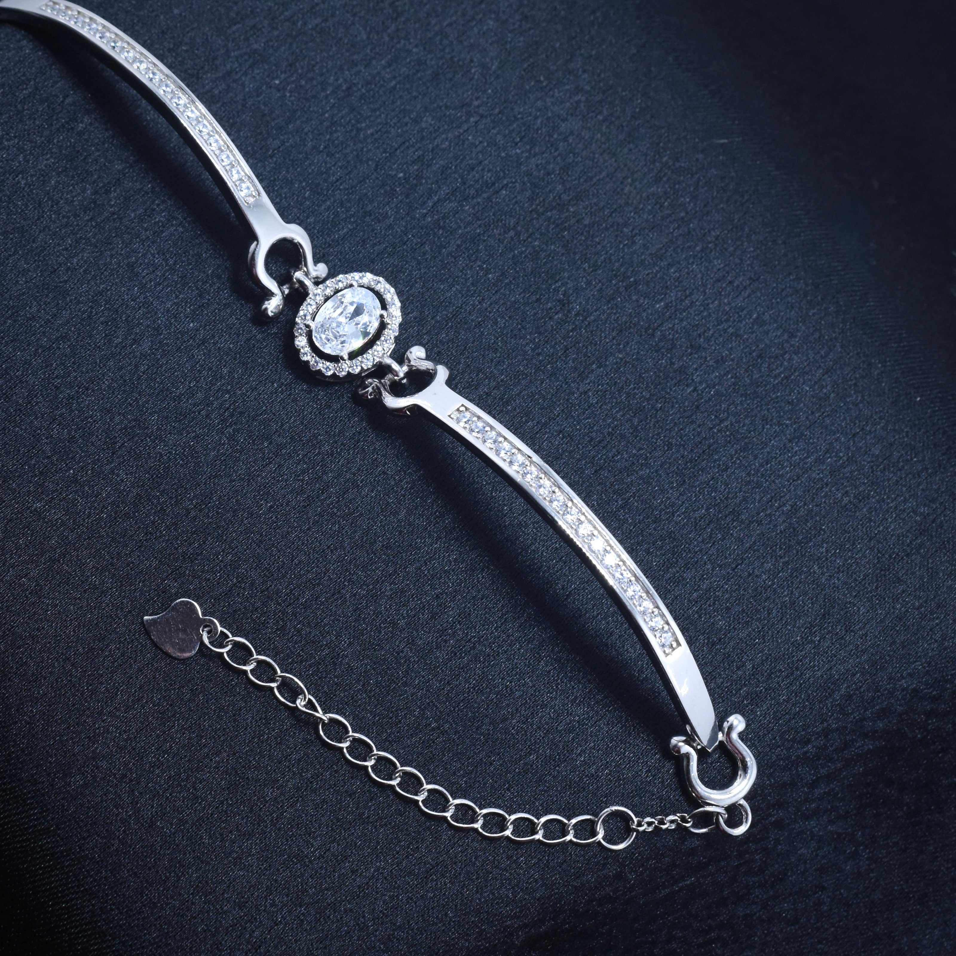 Round Stone Bar Silver Bracelet