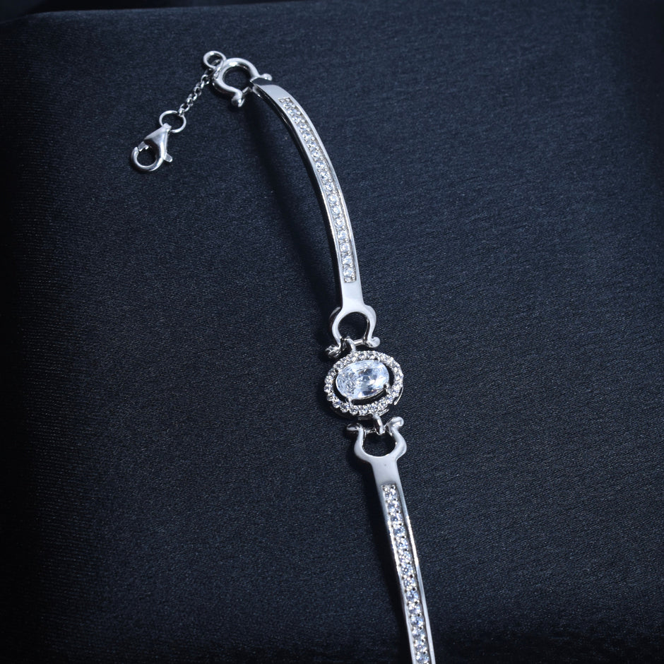 Round Stone Bar Silver Bracelet