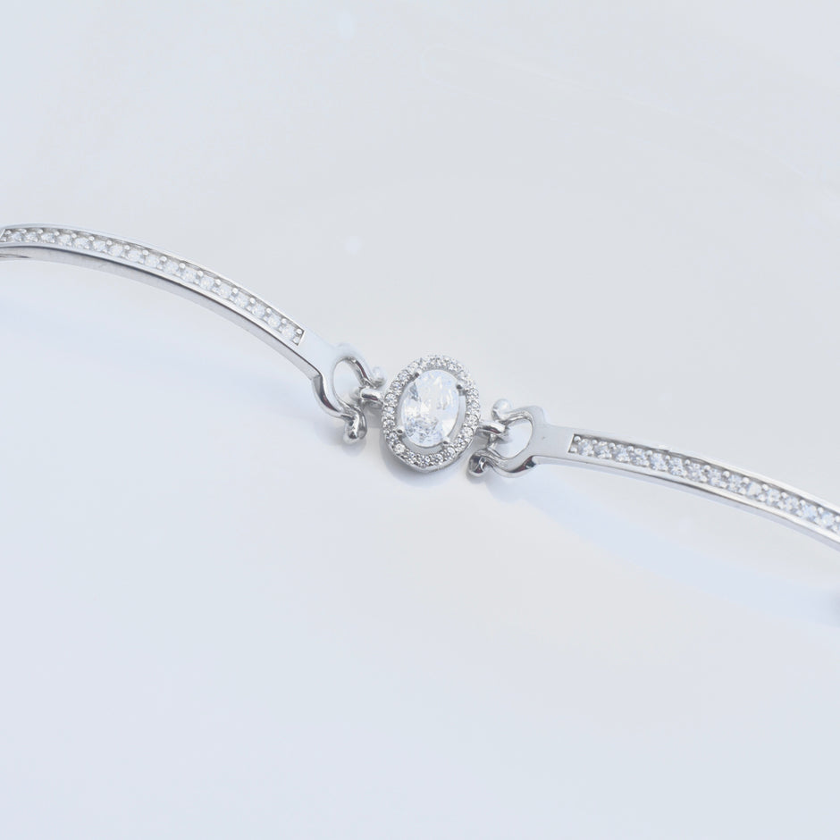 Round Stone Bar Silver Bracelet