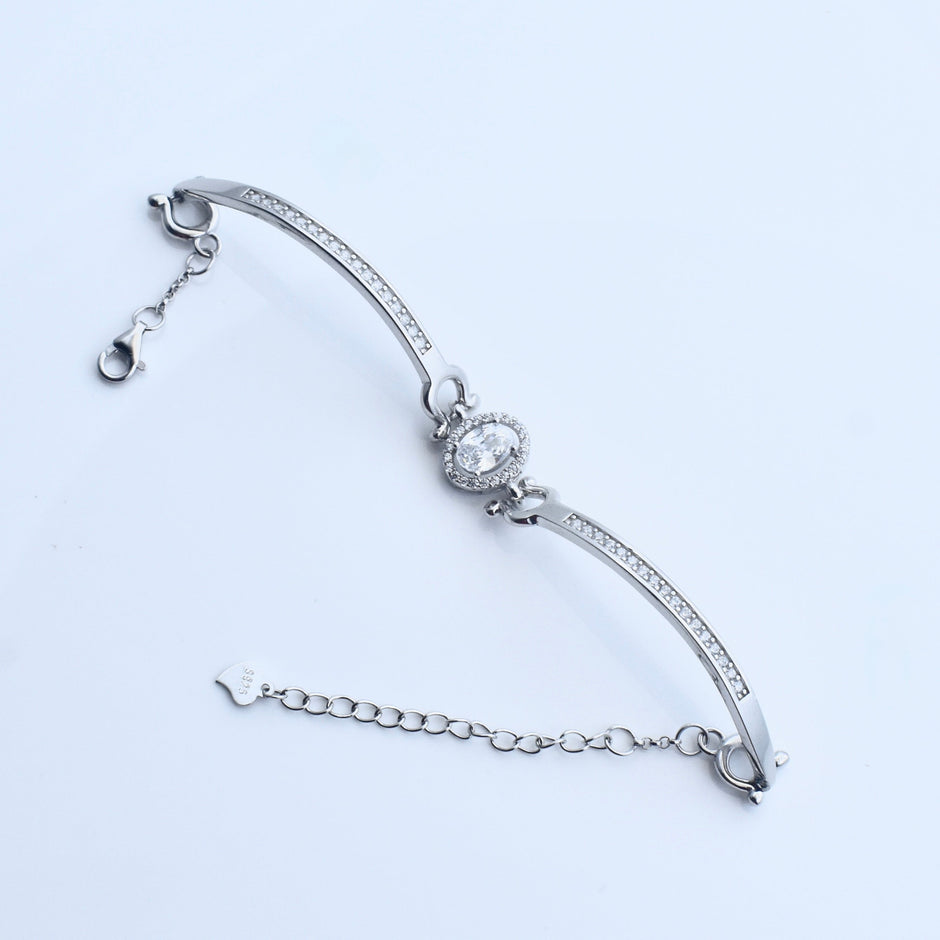Round Stone Bar Silver Bracelet