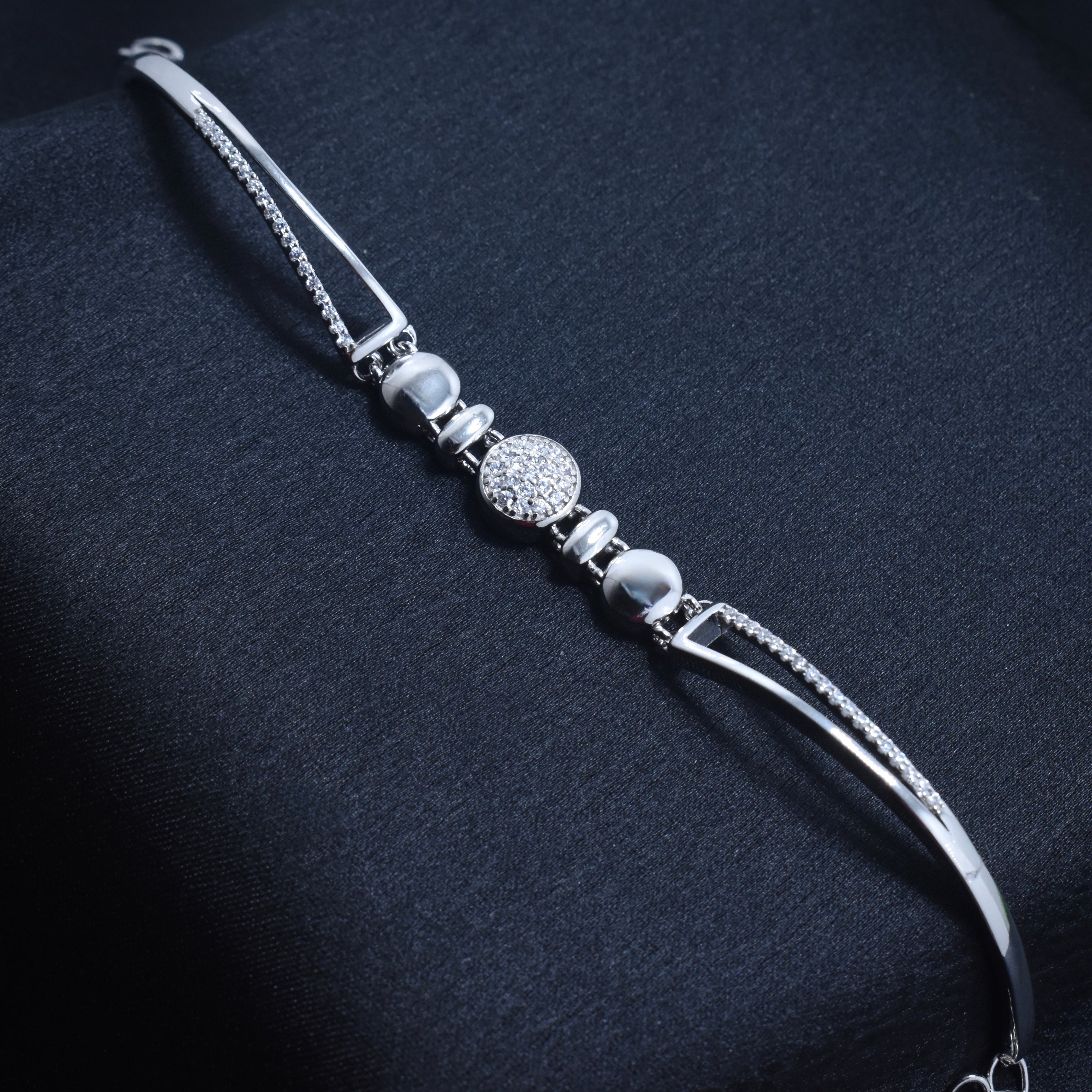 Dual Bead Line Silver Bracelet