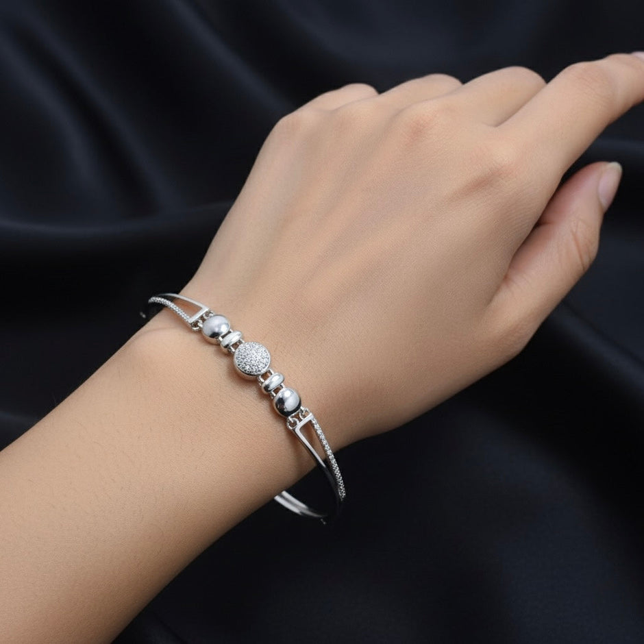 Dual Bead Line Silver Bracelet