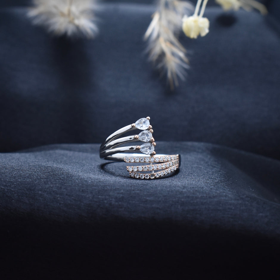 Silver Triple Spark Rhodium Ring