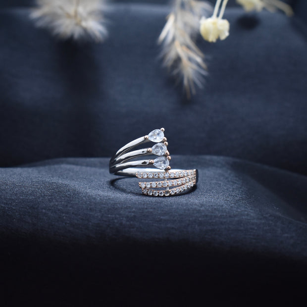 Silver Triple Spark Rhodium Ring