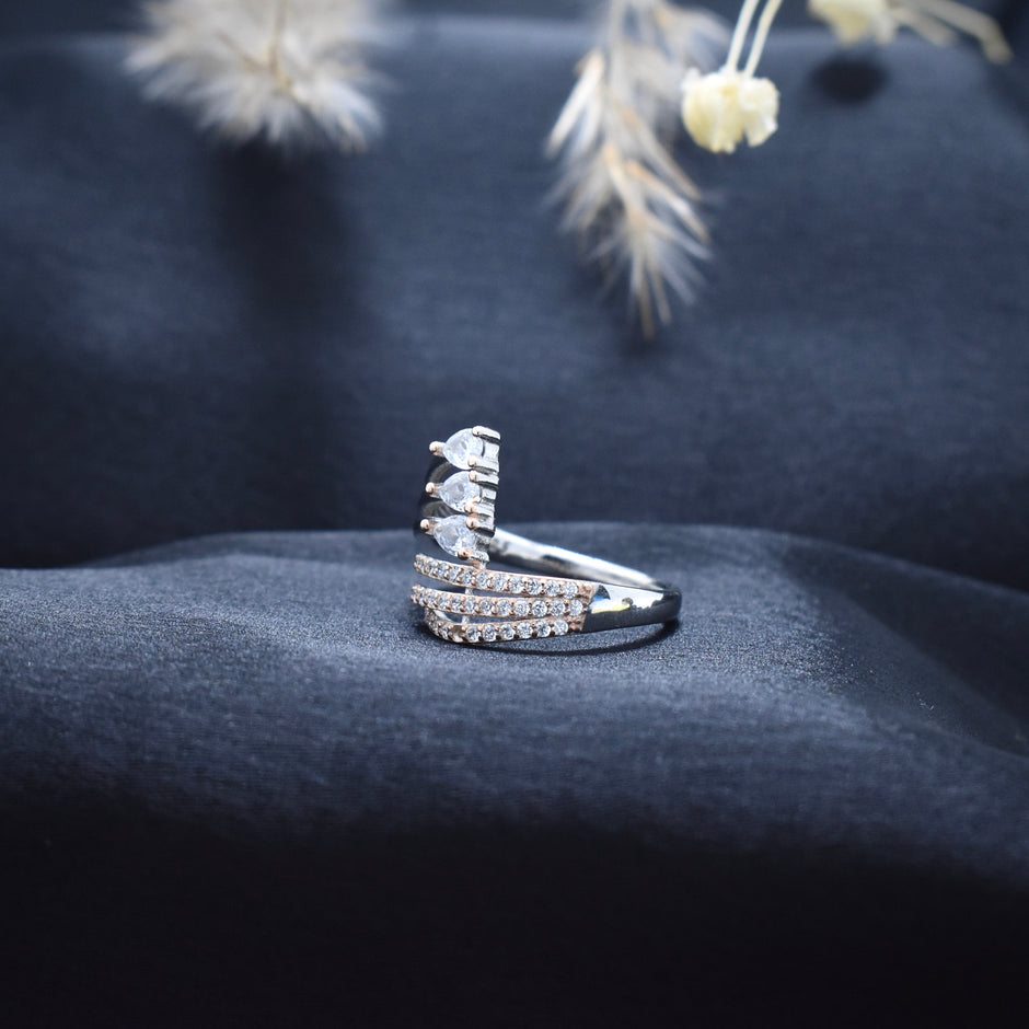 Silver Triple Spark Rhodium Ring