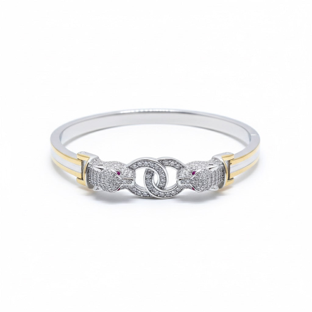 Panther Head Bangle Silver Bracelet.