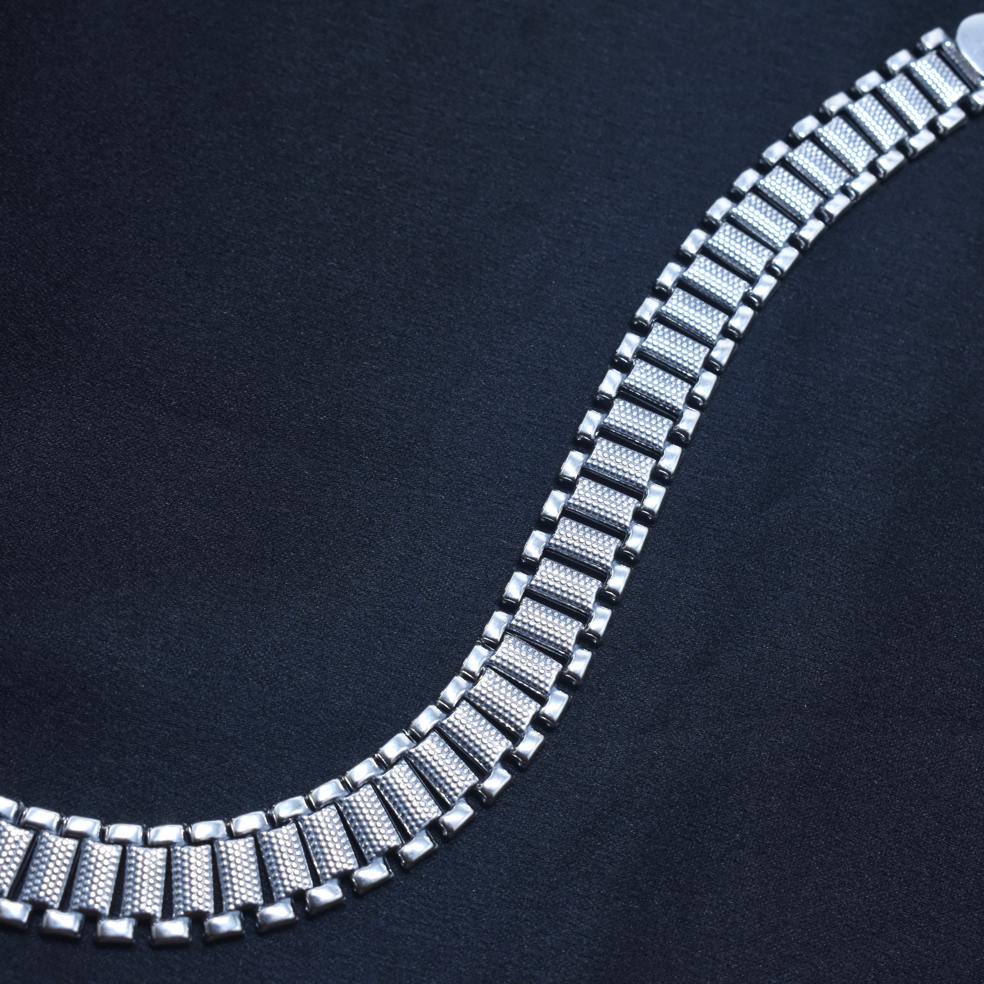 Wide Textured Link Silver Bracelet