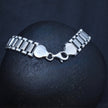 Wide Textured Link Silver Bracelet