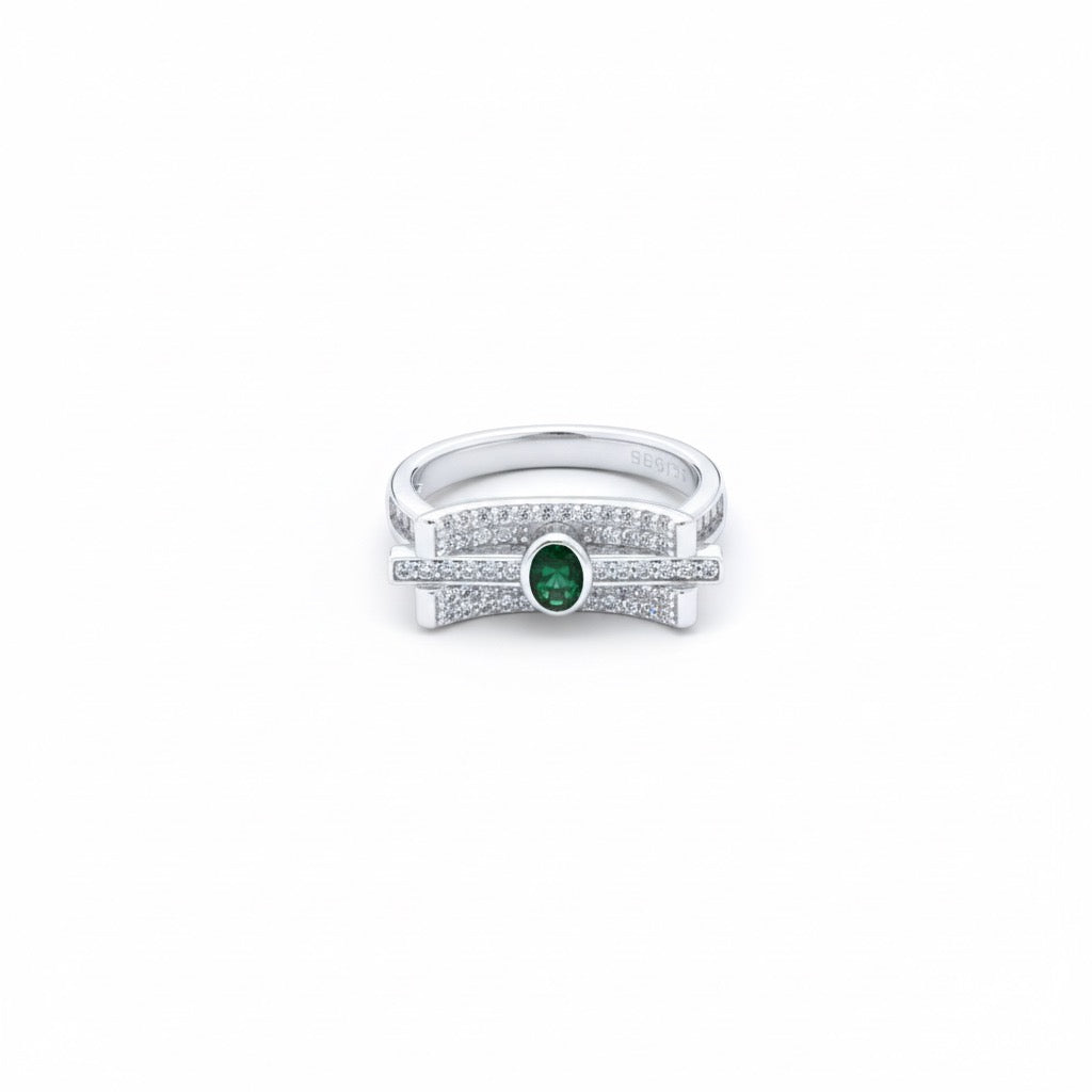Elegant Emerald Green Geometric Silver Ring