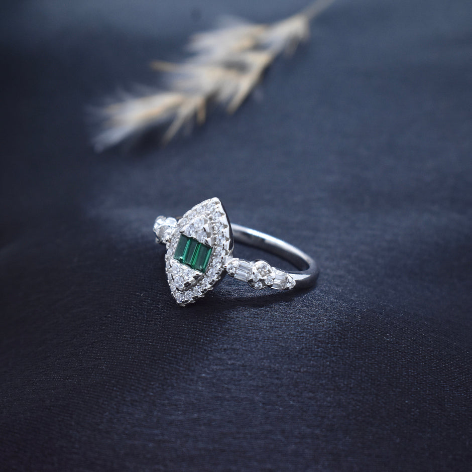 Silver Emerald Shield Ring