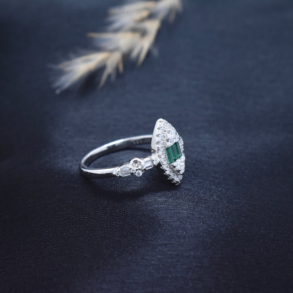 Silver Emerald Shield Ring
