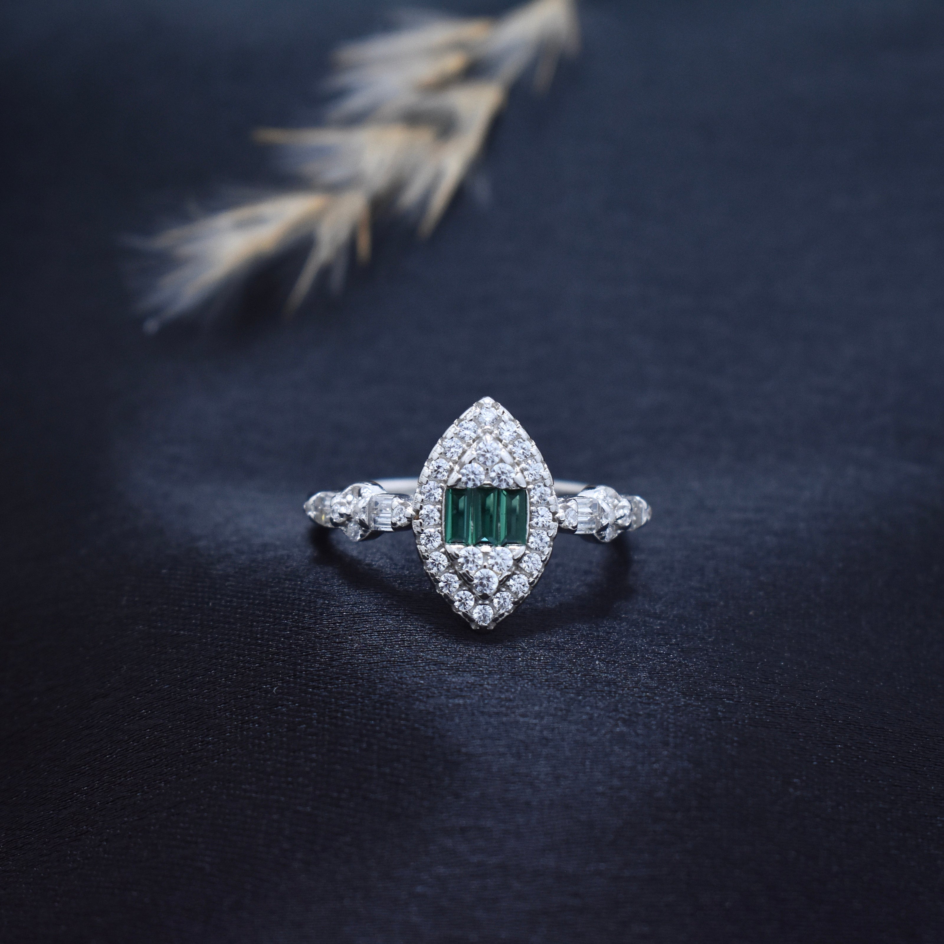 Silver Emerald Shield Ring