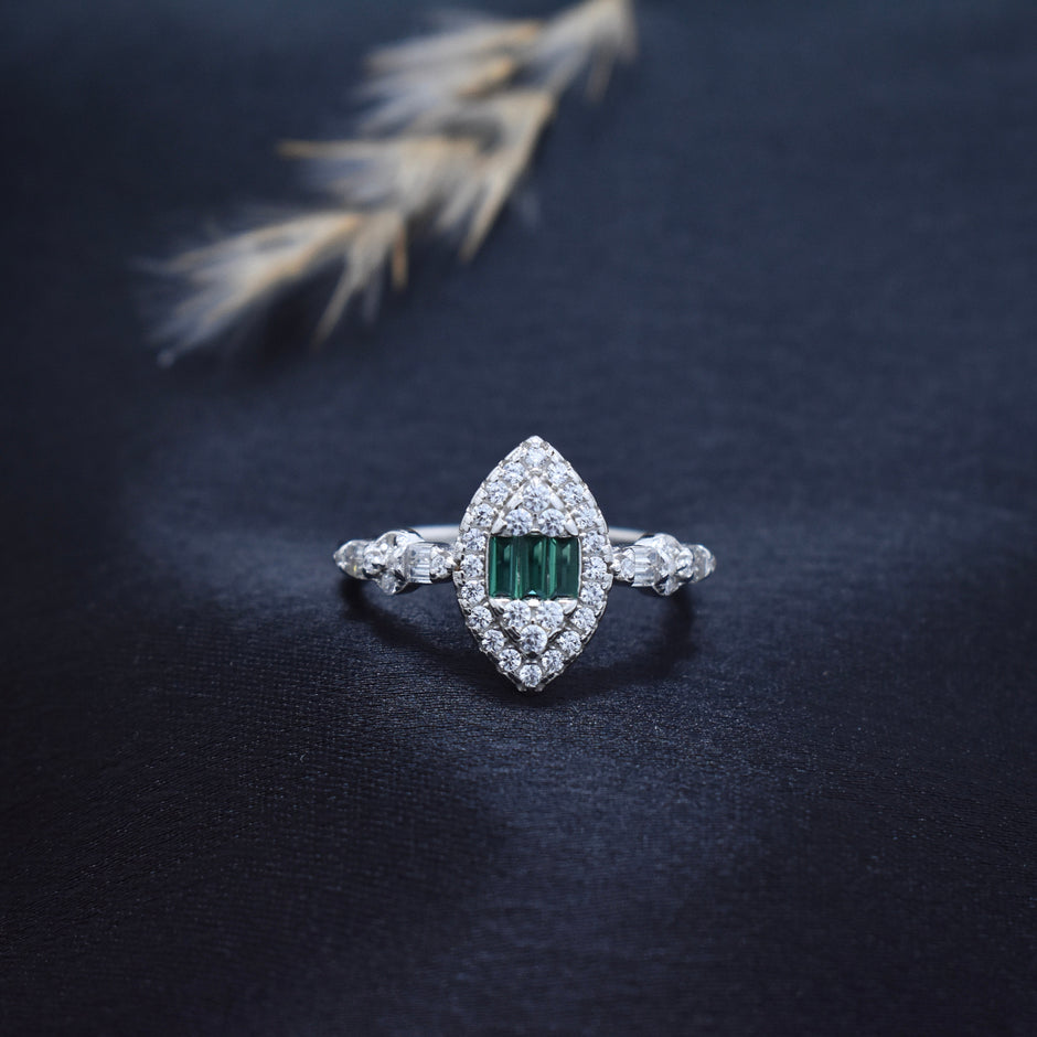 Silver Emerald Shield Ring