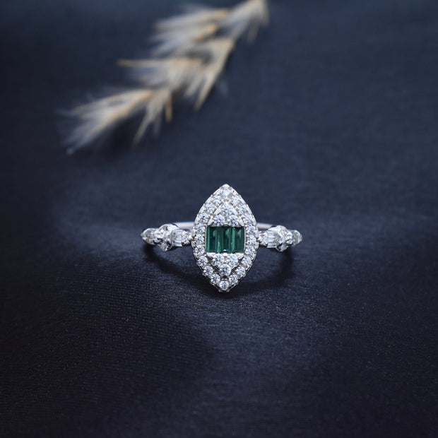 Silver Emerald Shield Ring