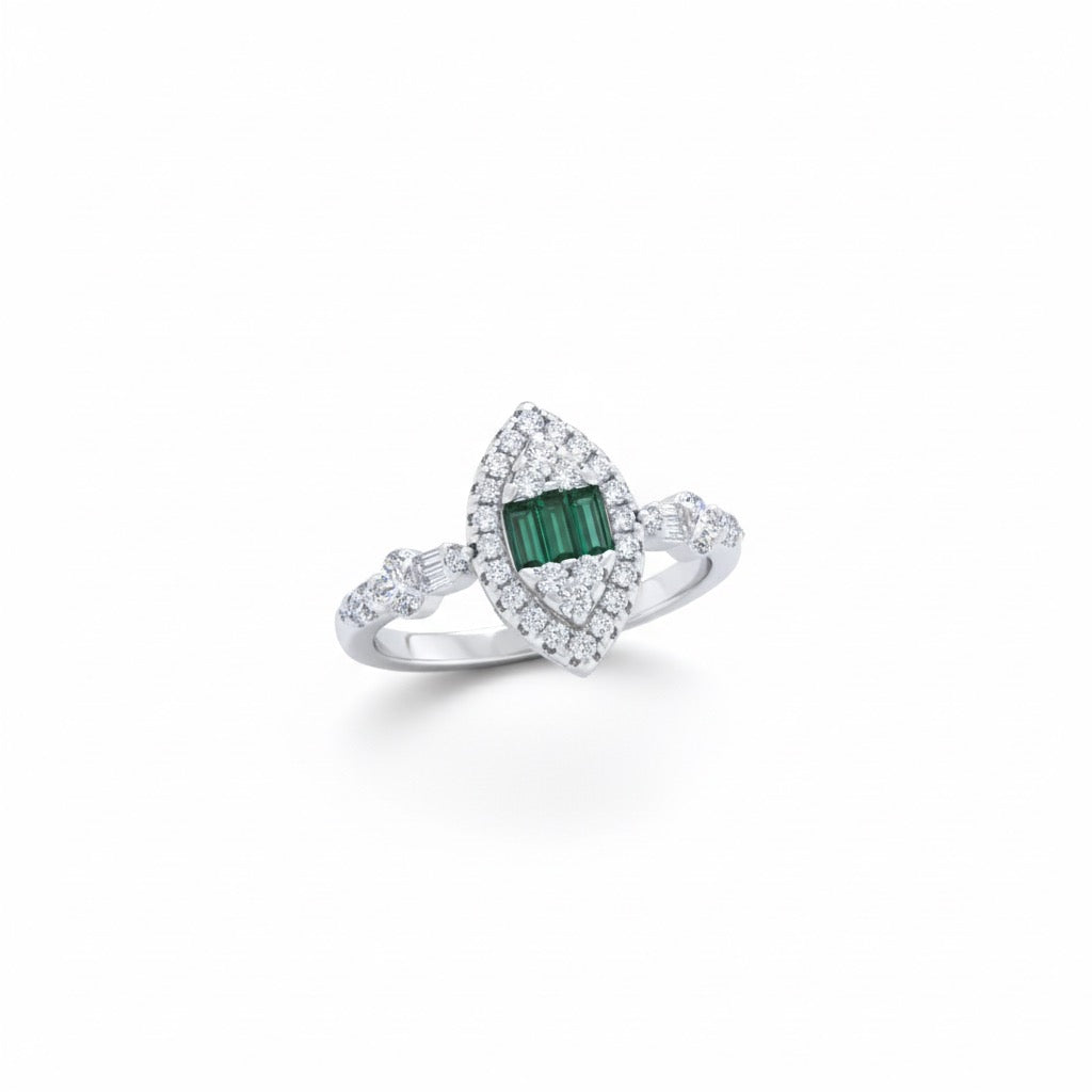 Silver Emerald Shield Ring