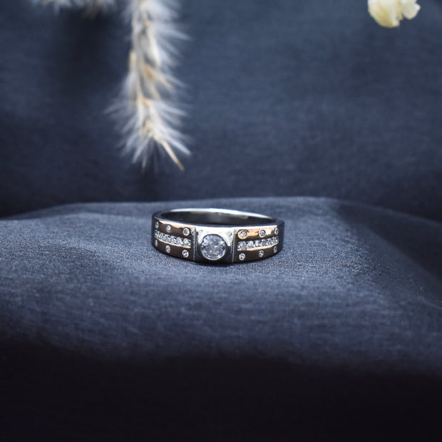 Silver Solitaire Accent Ring