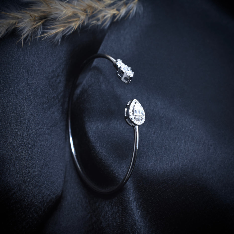 Baguette Pear Open Cuff Bracelet
