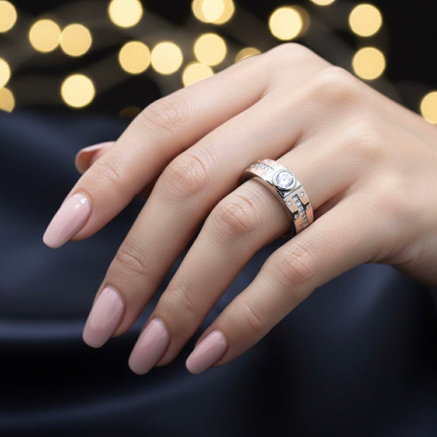 Silver Solitaire Accent Ring