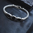 Black Stone Triple Link Braided Silver Bracelet